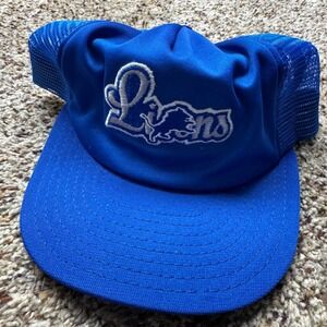 Vintage Detroit Lions AJD Trucker Hat Blue Snapback Made in USA Deadstock NFL